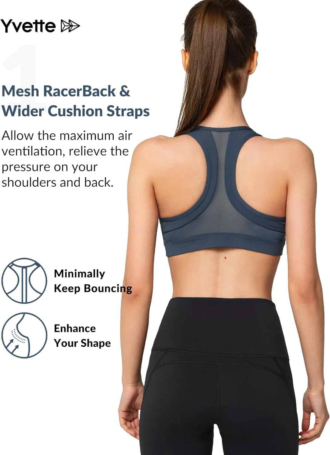 Yvette Zip Front Sports Bra - High Impact Sports Bras for Women Plus Size Workout Fitness Running