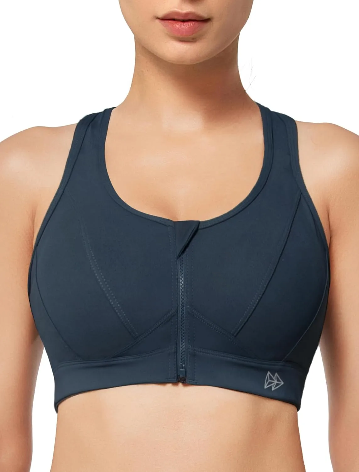 Yvette Zip Front Sports Bra - High Impact Sports Bras for Women Plus Size Workout Fitness Running
