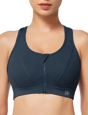 Yvette Zip Front Sports Bra - High Impact Sports Bras for Women Plus Size Workout Fitness Running