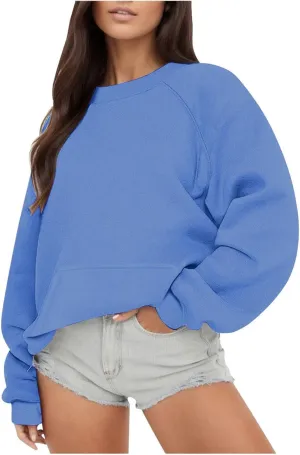 ZDRZK Crewneck Sweatshirts Women Y2K Fall Winter Fleece Fashion Sweatshirt Long Sleeve Casual Slouchy Fit Pullover Tops