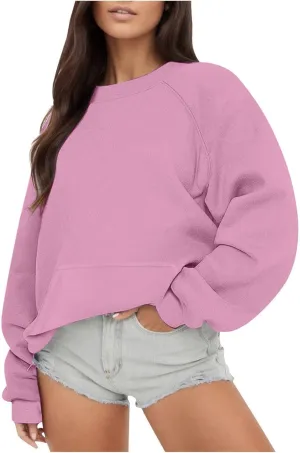 ZDRZK Crewneck Sweatshirts Women Y2K Fall Winter Fleece Fashion Sweatshirt Long Sleeve Casual Slouchy Fit Pullover Tops