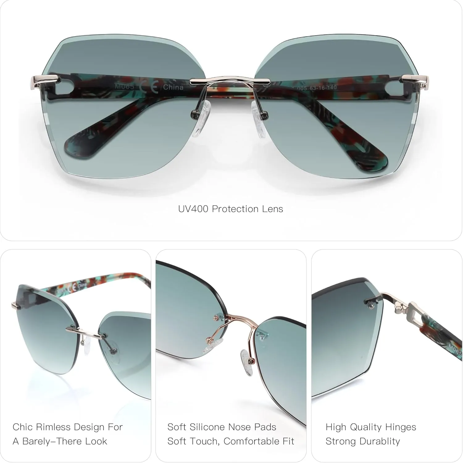 ZENOTTIC Oversized Rimless Sunglasses for Women Geometric Diamond Cutting Gradient Lens UV Protection Fashion Shades Trendy