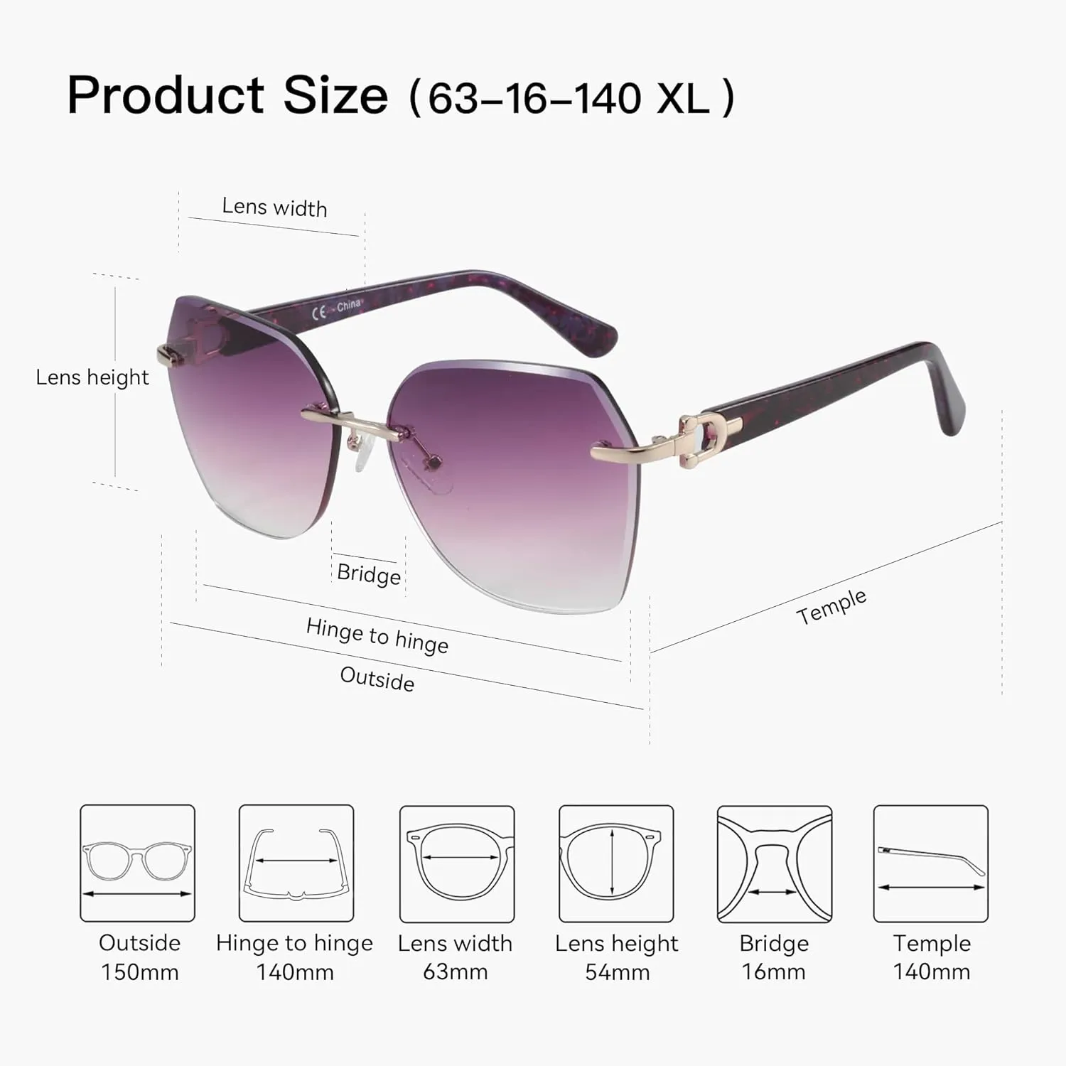 ZENOTTIC Oversized Rimless Sunglasses for Women Geometric Diamond Cutting Gradient Lens UV Protection Fashion Shades Trendy