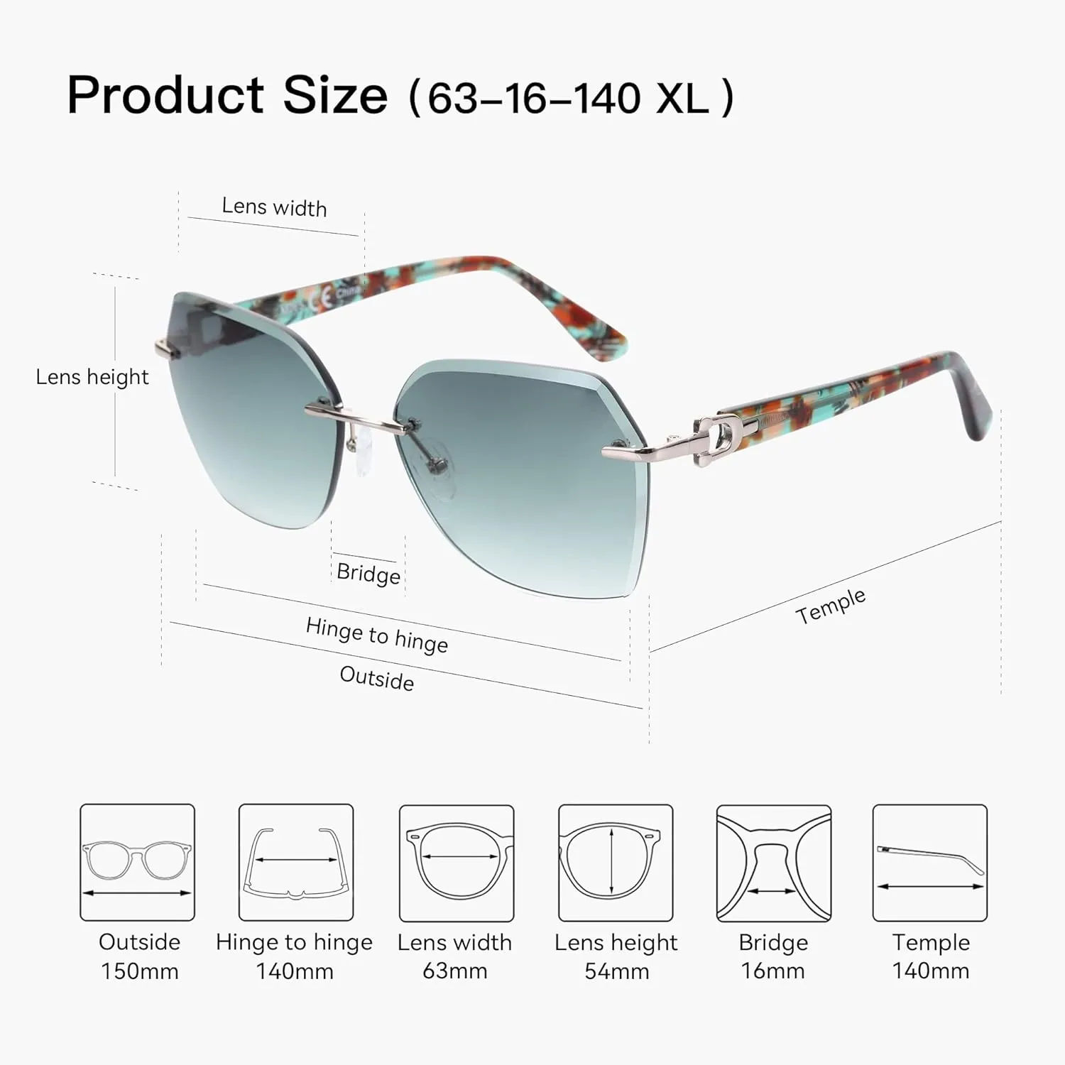 ZENOTTIC Oversized Rimless Sunglasses for Women Geometric Diamond Cutting Gradient Lens UV Protection Fashion Shades Trendy
