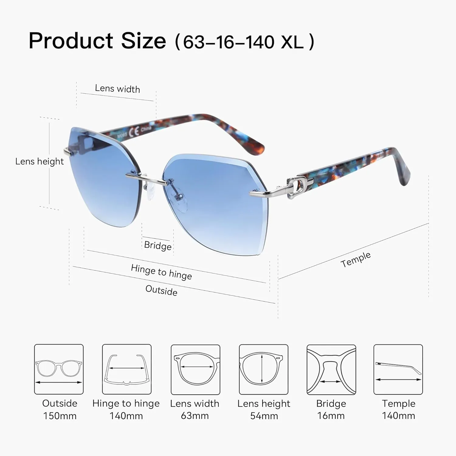 ZENOTTIC Oversized Rimless Sunglasses for Women Geometric Diamond Cutting Gradient Lens UV Protection Fashion Shades Trendy
