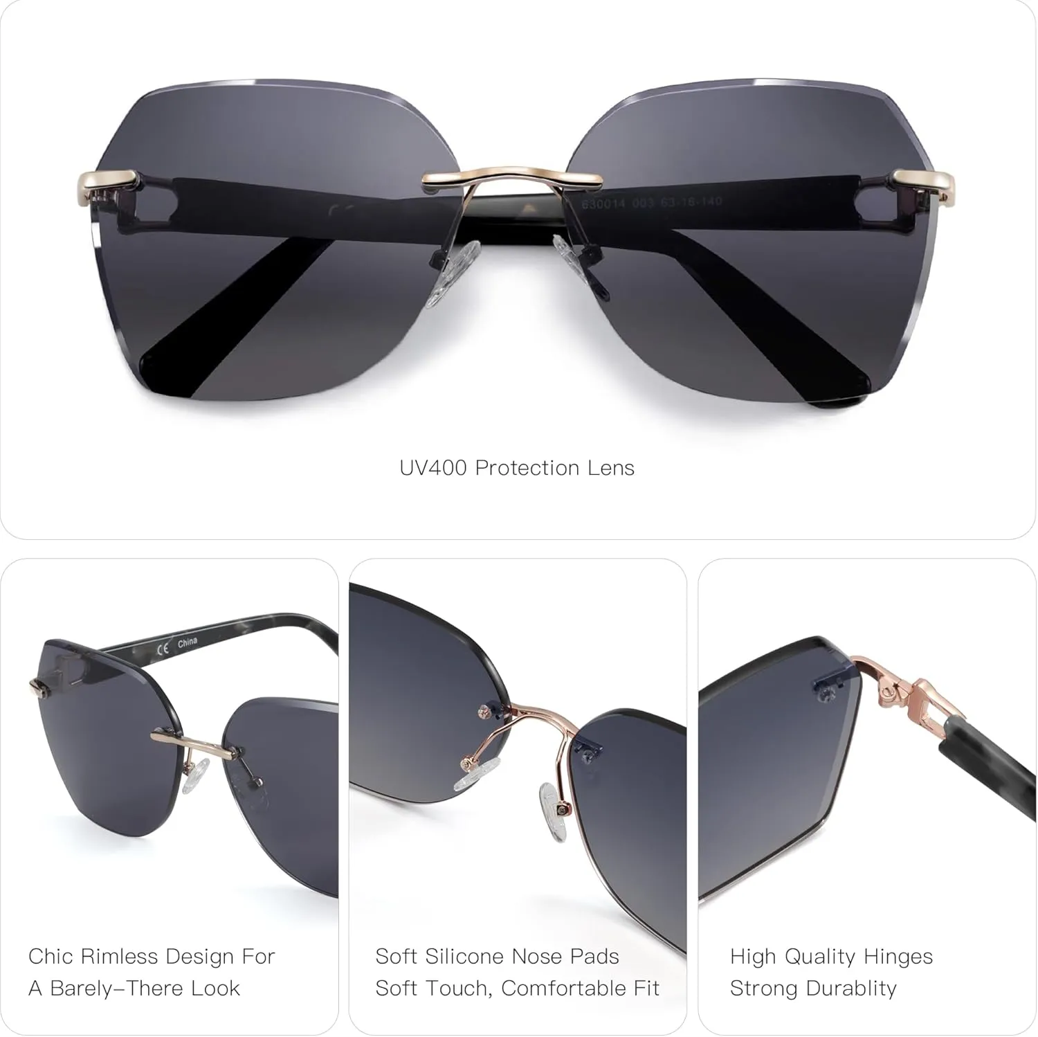 ZENOTTIC Oversized Rimless Sunglasses for Women Geometric Diamond Cutting Gradient Lens UV Protection Fashion Shades Trendy