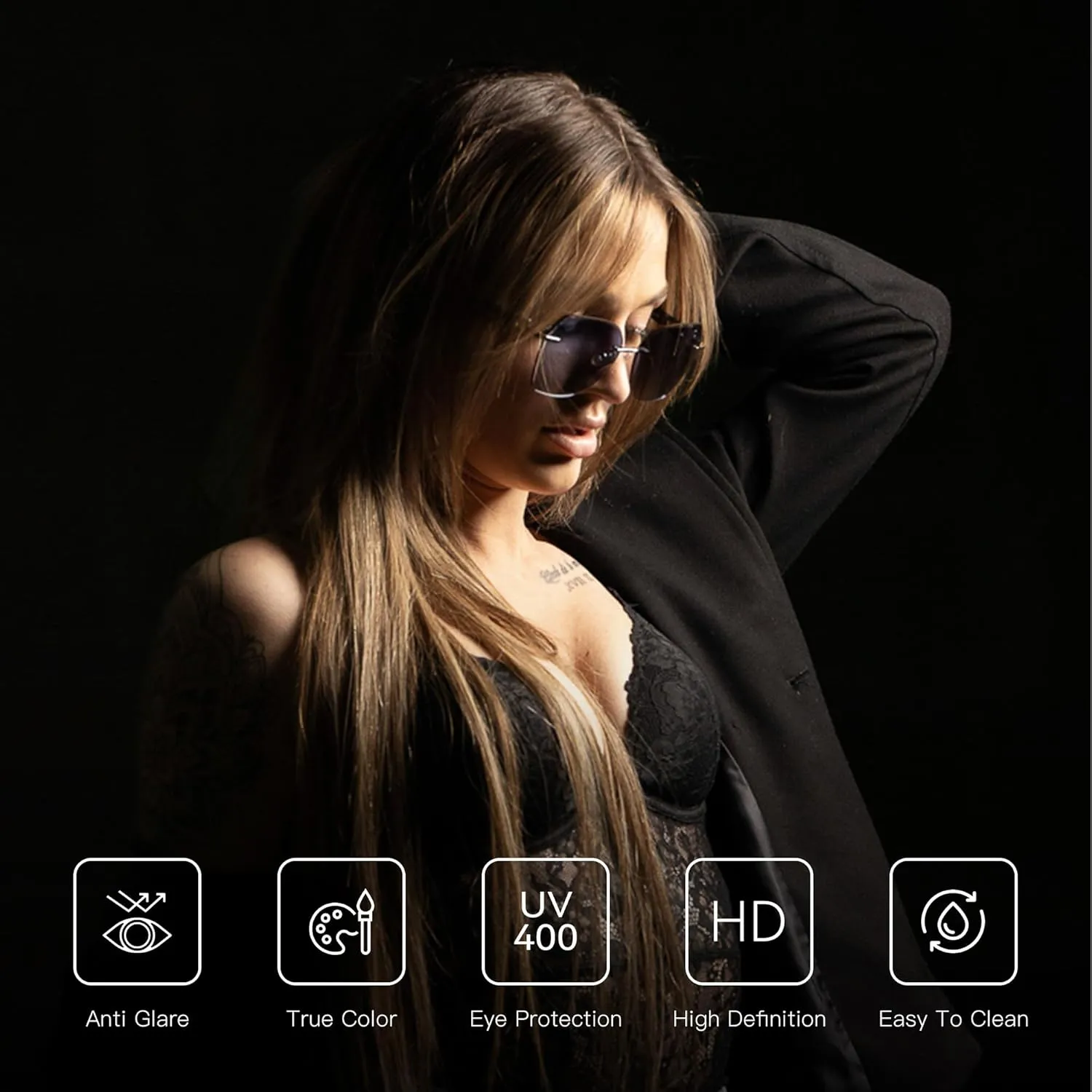 ZENOTTIC Oversized Rimless Sunglasses for Women Geometric Diamond Cutting Gradient Lens UV Protection Fashion Shades Trendy