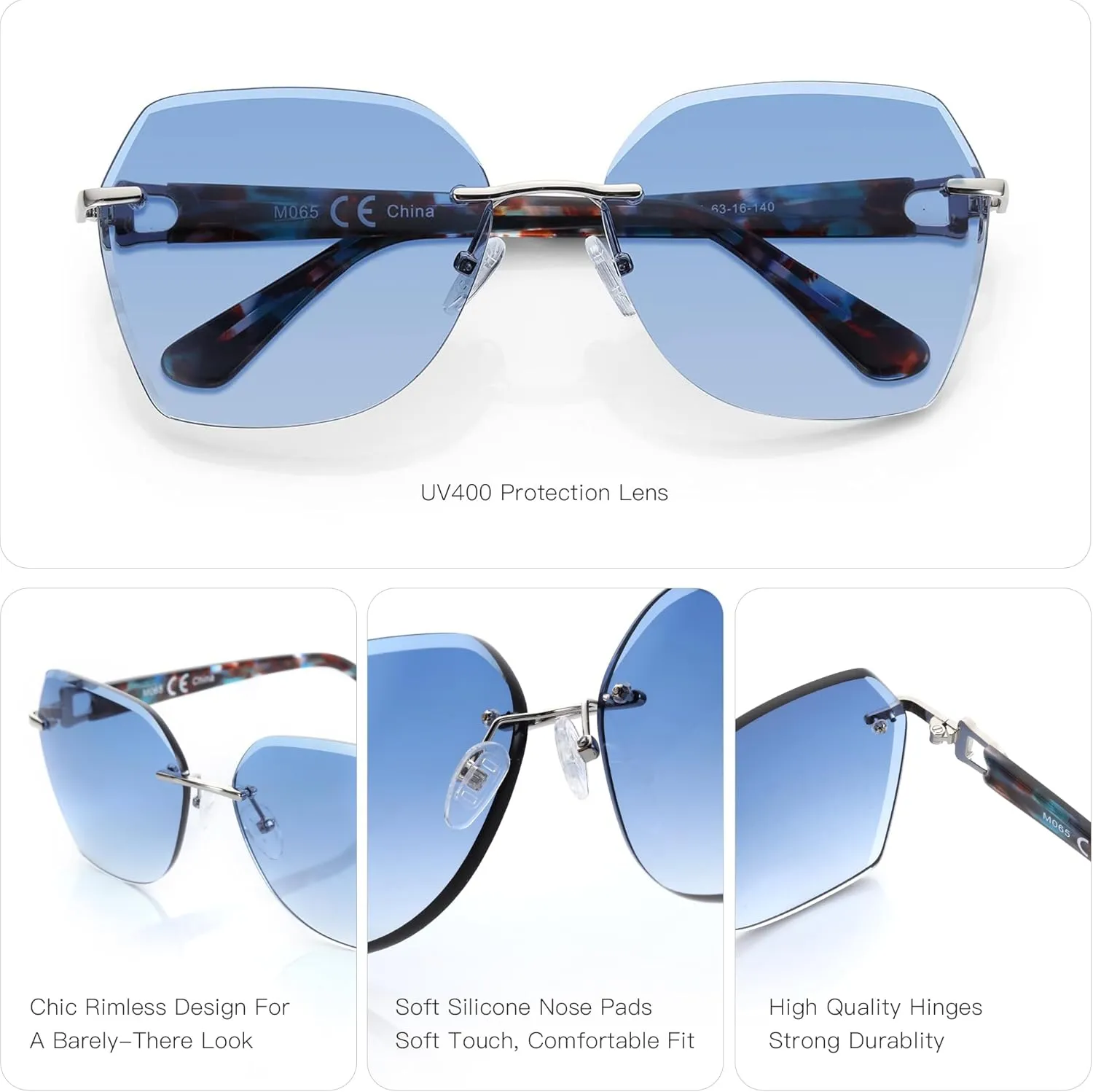 ZENOTTIC Oversized Rimless Sunglasses for Women Geometric Diamond Cutting Gradient Lens UV Protection Fashion Shades Trendy