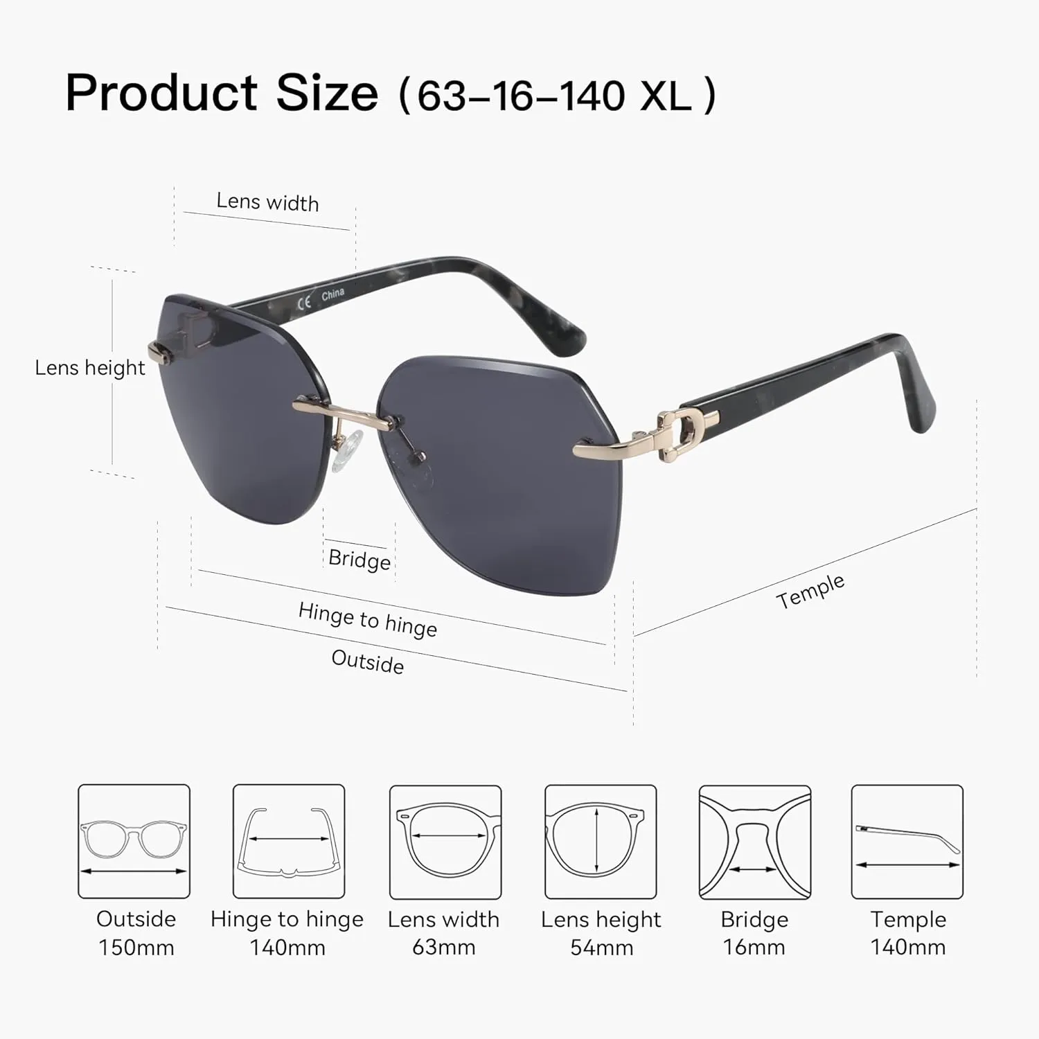 ZENOTTIC Oversized Rimless Sunglasses for Women Geometric Diamond Cutting Gradient Lens UV Protection Fashion Shades Trendy