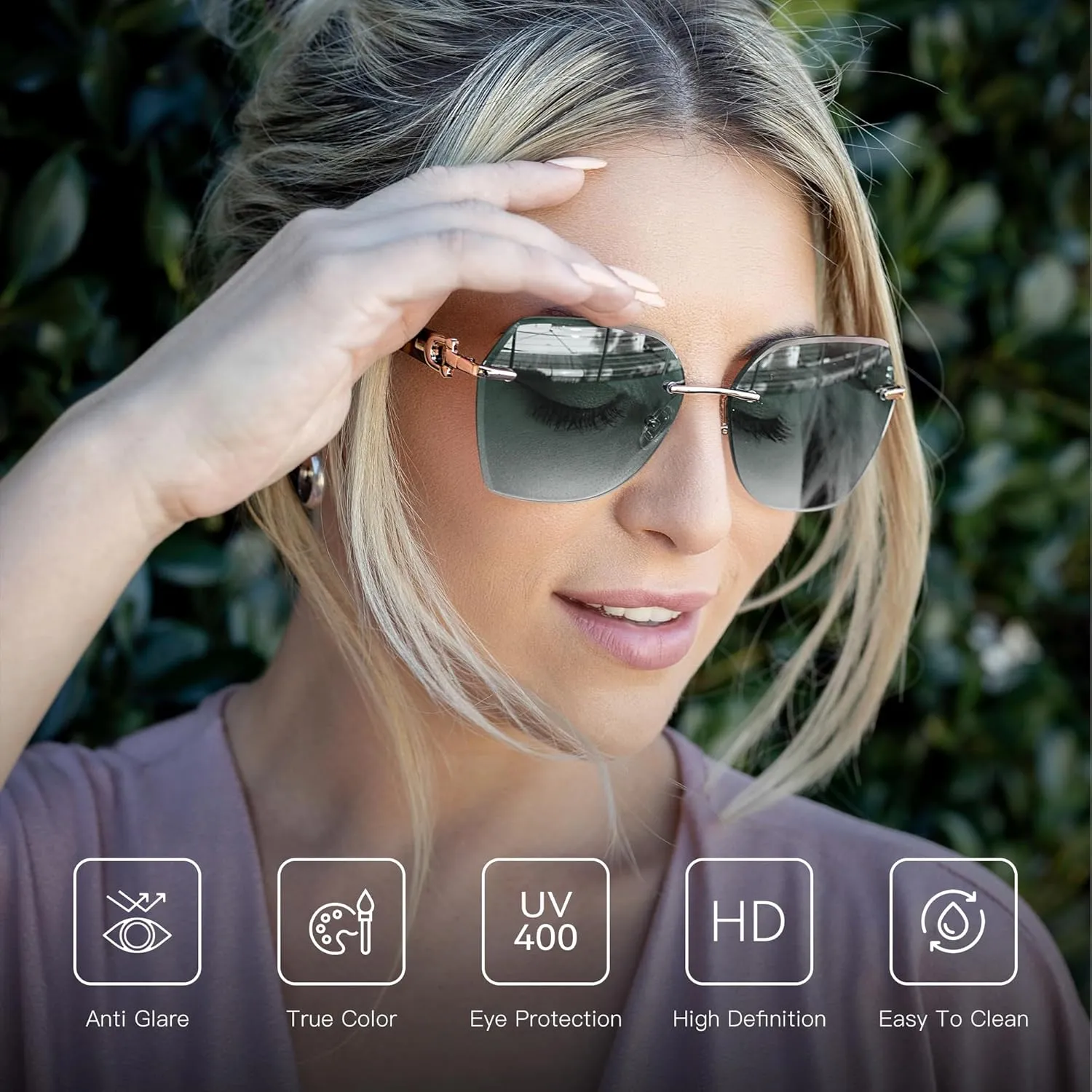 ZENOTTIC Oversized Rimless Sunglasses for Women Geometric Diamond Cutting Gradient Lens UV Protection Fashion Shades Trendy