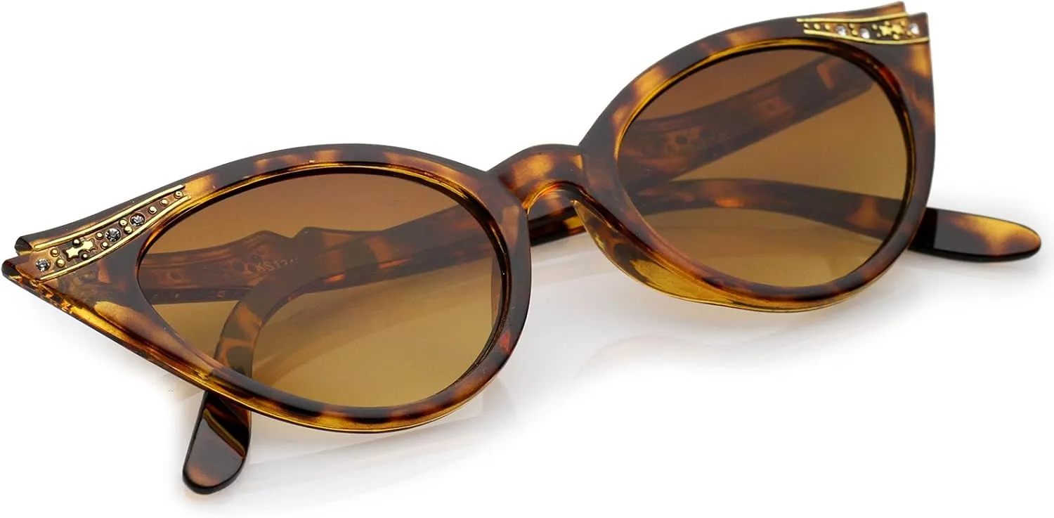 zeroUV Women's Retro Rhinestone Embellished Oval Lens Cat Eye Sunglasses 51mm