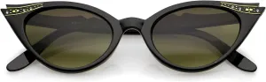 zeroUV Women's Retro Rhinestone Embellished Oval Lens Cat Eye Sunglasses 51mm