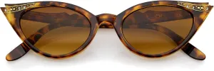 zeroUV Women's Retro Rhinestone Embellished Oval Lens Cat Eye Sunglasses 51mm