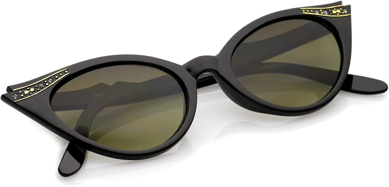 zeroUV Women's Retro Rhinestone Embellished Oval Lens Cat Eye Sunglasses 51mm