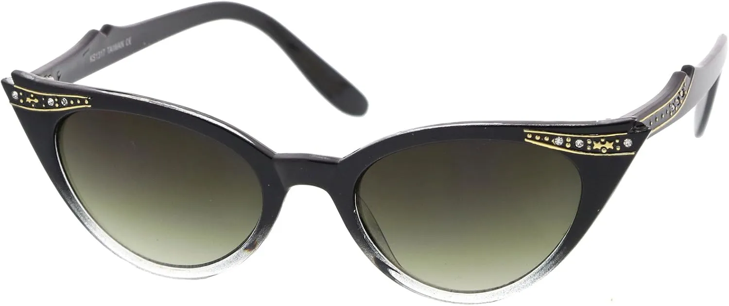 zeroUV Women's Retro Rhinestone Embellished Oval Lens Cat Eye Sunglasses 51mm