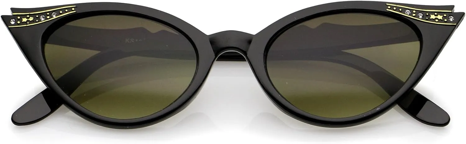 zeroUV Women's Retro Rhinestone Embellished Oval Lens Cat Eye Sunglasses 51mm