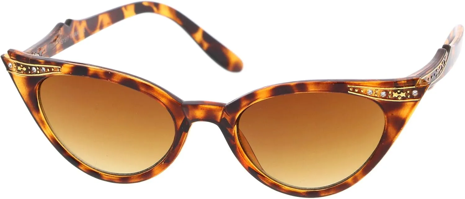 zeroUV Women's Retro Rhinestone Embellished Oval Lens Cat Eye Sunglasses 51mm