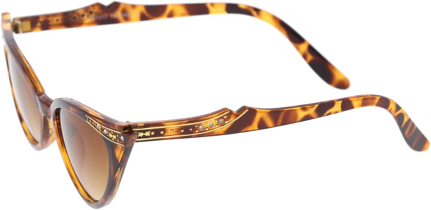 zeroUV Women's Retro Rhinestone Embellished Oval Lens Cat Eye Sunglasses 51mm