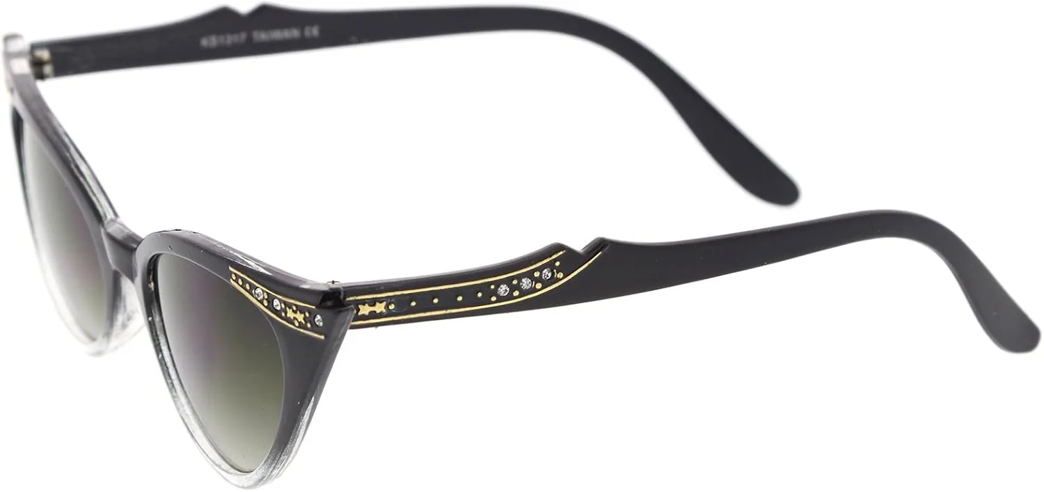 zeroUV Women's Retro Rhinestone Embellished Oval Lens Cat Eye Sunglasses 51mm