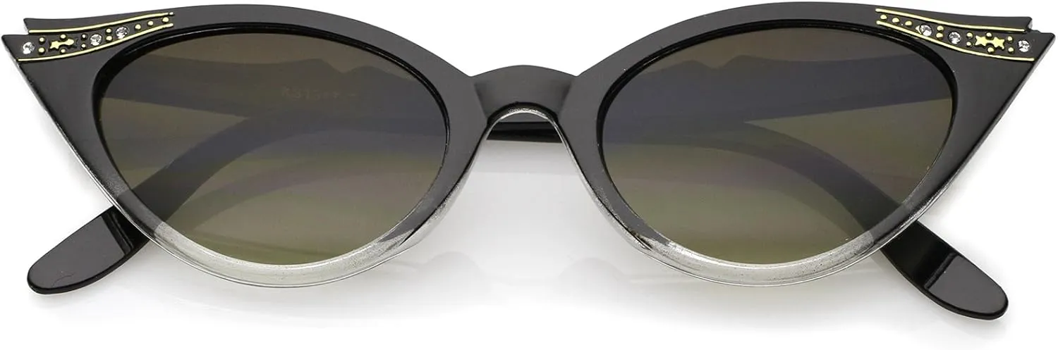 zeroUV Women's Retro Rhinestone Embellished Oval Lens Cat Eye Sunglasses 51mm