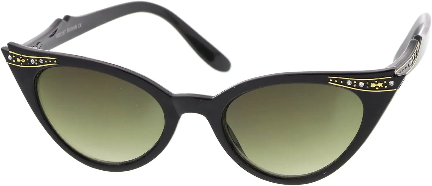 zeroUV Women's Retro Rhinestone Embellished Oval Lens Cat Eye Sunglasses 51mm