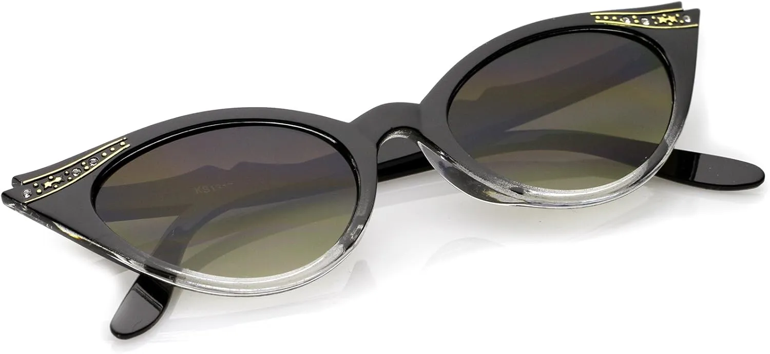 zeroUV Women's Retro Rhinestone Embellished Oval Lens Cat Eye Sunglasses 51mm