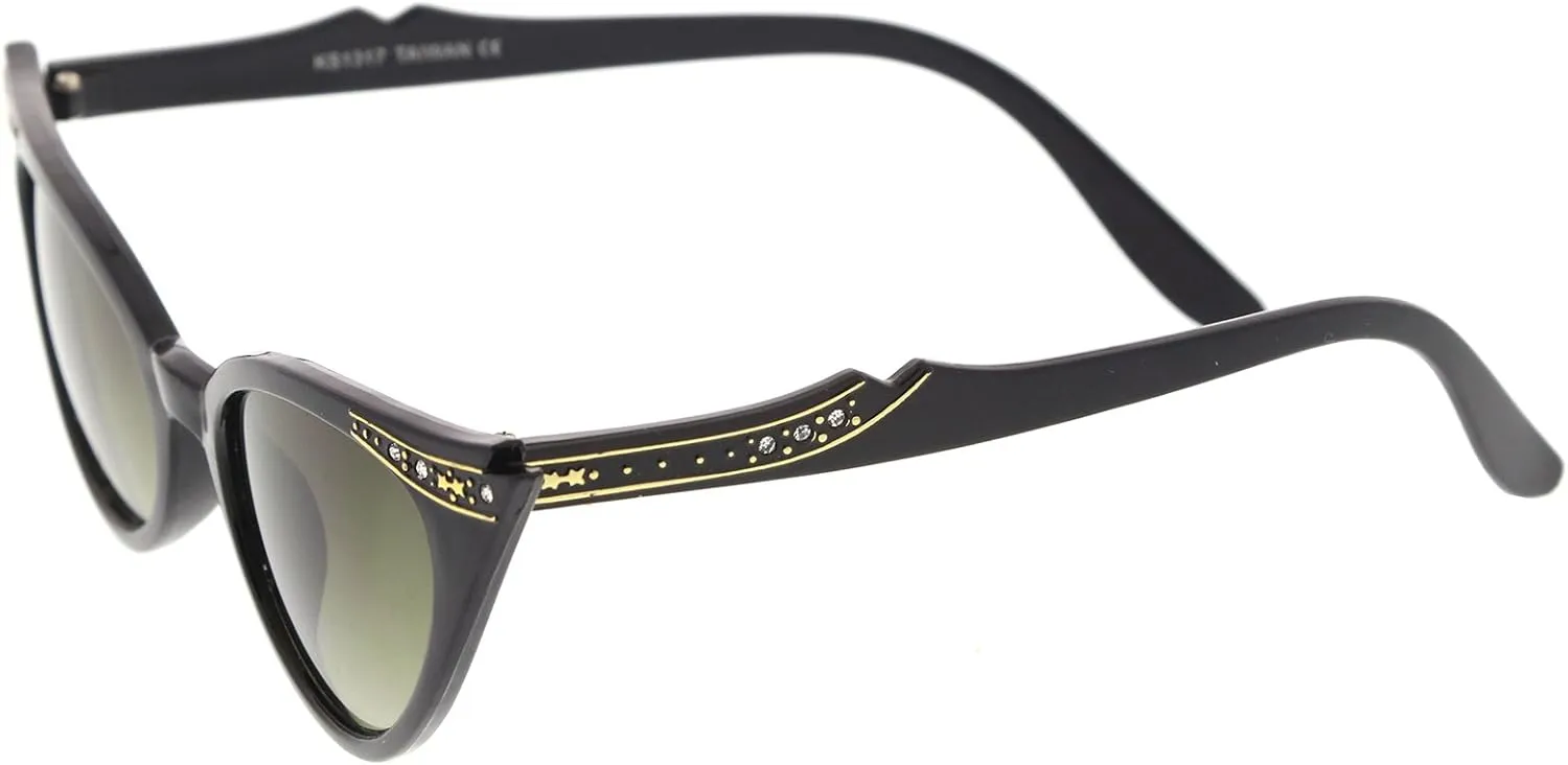 zeroUV Women's Retro Rhinestone Embellished Oval Lens Cat Eye Sunglasses 51mm