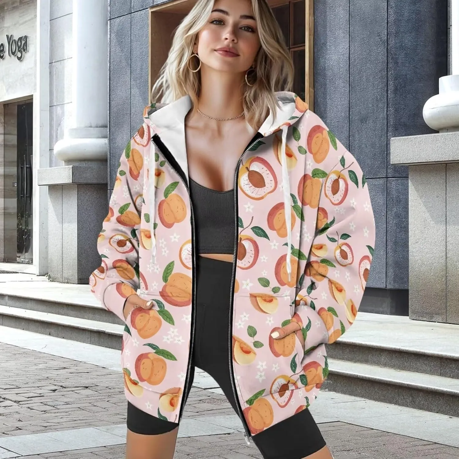 Zipper Hoodies for Women Oversized Sweatshirt with Pockets Sweater Hooded Sweatshirt Fall Clothes Activewear
