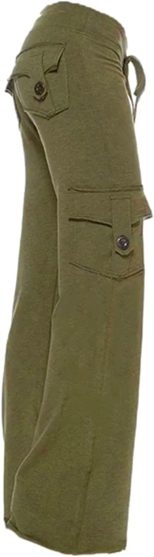 Zkuisw Cargo Pants for Women Stretch High Waist Workout Out Leggings Button Pocket Loose Straight Wide Leg Pants Trousers